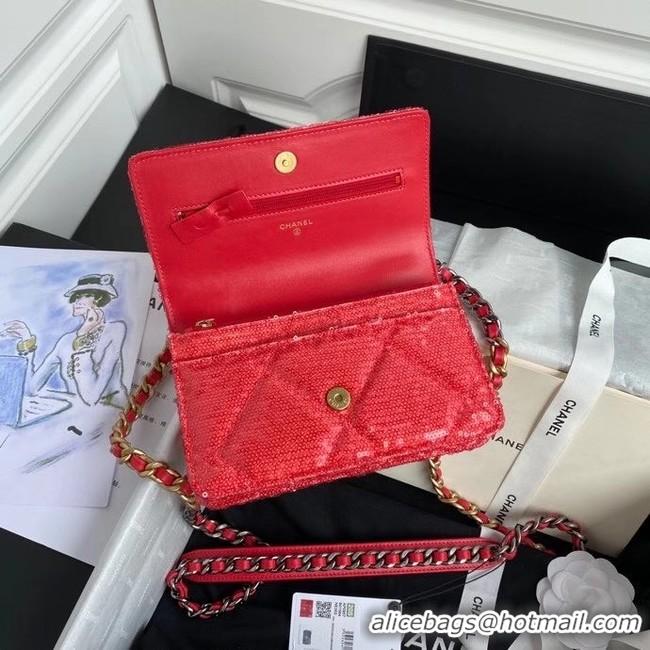 Chic Reproduction Chanel 19 Chain Wallet WOC AP0957 red