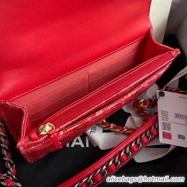 Chic Reproduction Chanel 19 Chain Wallet WOC AP0957 red