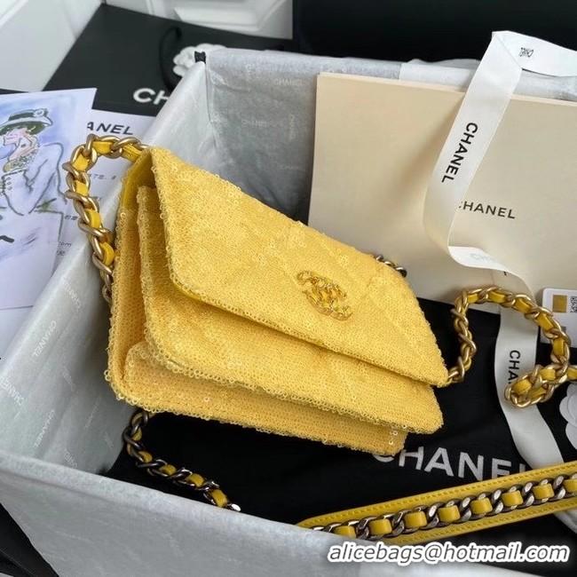 Good Quality Chanel 19 Chain Wallet WOC AP0957 yellow