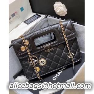 Well Crafted Chanel Original Soft Leather Bag & Gold-Tone Metal AS1430 Black