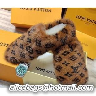 Low Price Louis Vuitton Monogram Mink Fur and Wool Homey Flats Mules 20930 Brown 2020