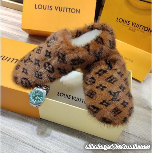 Low Price Louis Vuitton Monogram Mink Fur and Wool Homey Flats Mules 20930 Brown 2020