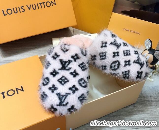 Durable Louis Vuitton Monogram Mink Fur and Wool Homey Flats Mules 20931 Pink/Black