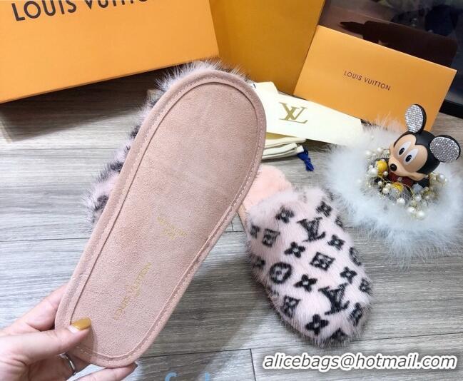 Durable Louis Vuitton Monogram Mink Fur and Wool Homey Flats Mules 20931 Pink/Black