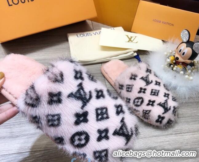 Durable Louis Vuitton Monogram Mink Fur and Wool Homey Flats Mules 20931 Pink/Black