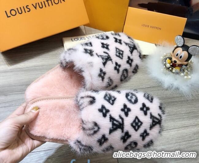 Durable Louis Vuitton Monogram Mink Fur and Wool Homey Flats Mules 20931 Pink/Black