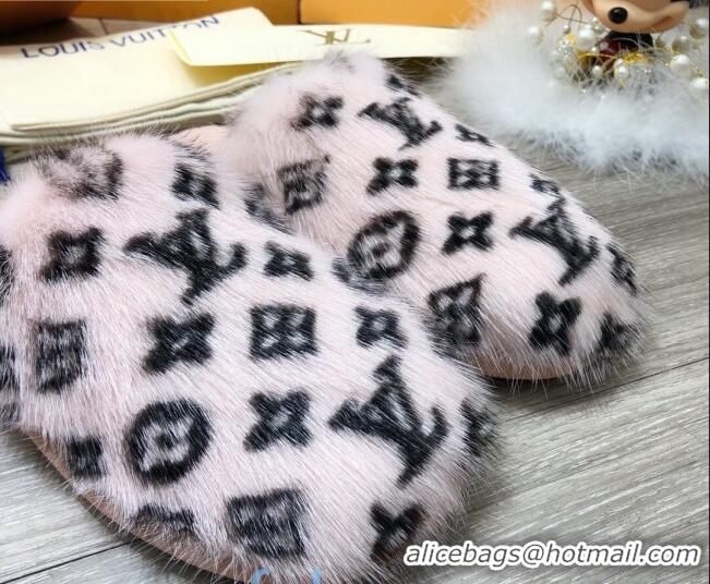 Durable Louis Vuitton Monogram Mink Fur and Wool Homey Flats Mules 20931 Pink/Black