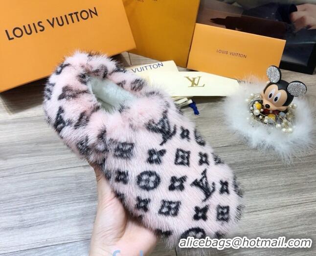 Good Looking Louis Vuitton Monogram Mink Fur and Wool Homey Flats Loafers 20932 Pink/Black