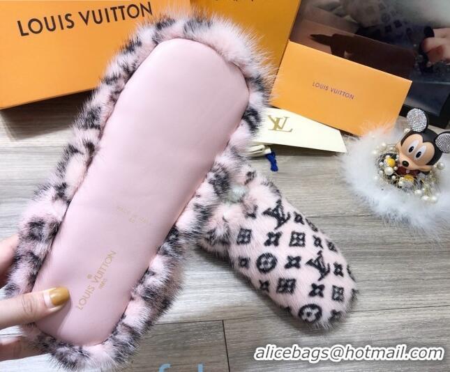 Good Looking Louis Vuitton Monogram Mink Fur and Wool Homey Flats Loafers 20932 Pink/Black