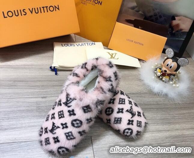 Good Looking Louis Vuitton Monogram Mink Fur and Wool Homey Flats Loafers 20932 Pink/Black