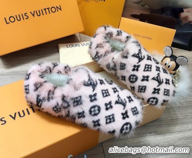 Good Looking Louis Vuitton Monogram Mink Fur and Wool Homey Flats Loafers 20932 Pink/Black