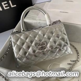 Good Taste Chanel Small Flap Bag with Top Handle 92990 Silver