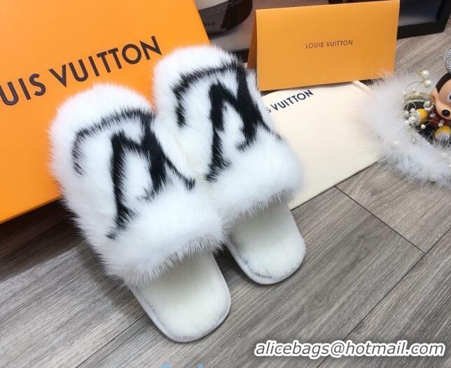 Low Price Louis Vuitton LV Mink Fur and Wool Homey Flats Mules White 20934