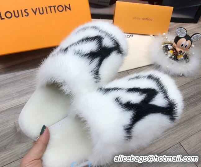 Low Price Louis Vuitton LV Mink Fur and Wool Homey Flats Mules White 20934