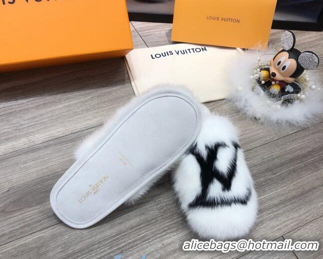 Low Price Louis Vuitton LV Mink Fur and Wool Homey Flats Mules White 20934