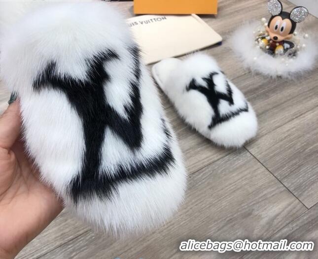 Low Price Louis Vuitton LV Mink Fur and Wool Homey Flats Mules White 20934