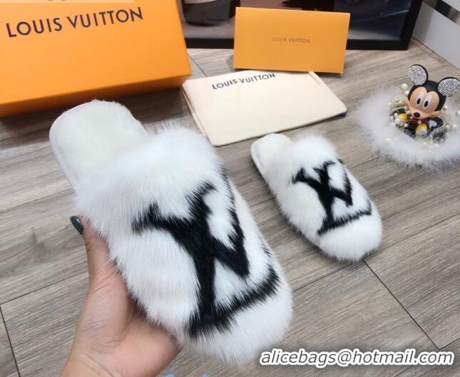 Low Price Louis Vuitton LV Mink Fur and Wool Homey Flats Mules White 20934