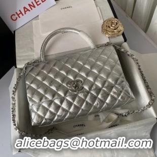 Practical Promotional Chanel Flap Bag with Top Handle A92991 silver