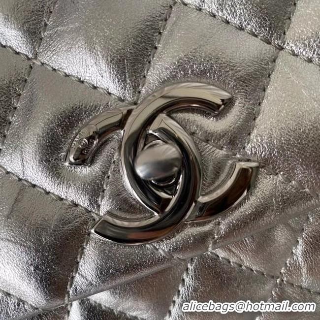 Practical Promotional Chanel Flap Bag with Top Handle A92991 silver