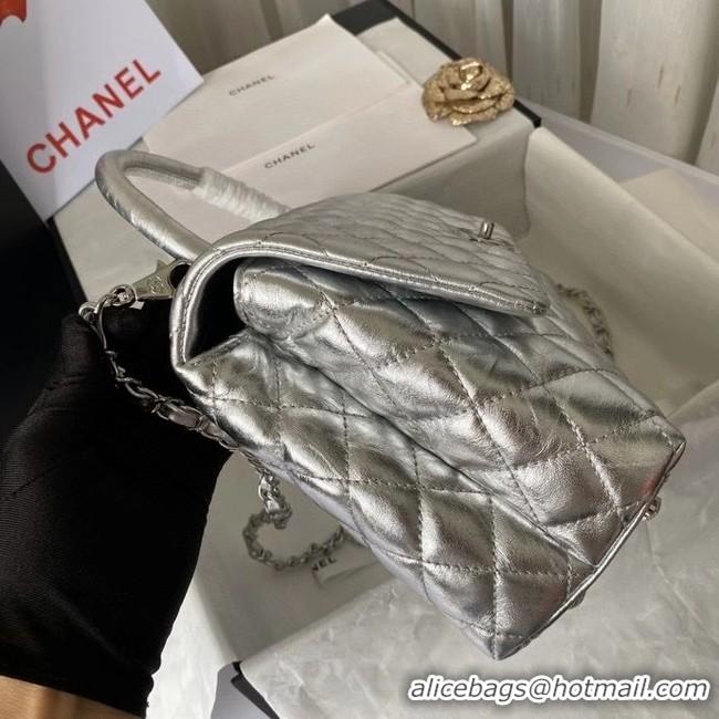 Practical Promotional Chanel Flap Bag with Top Handle A92991 silver