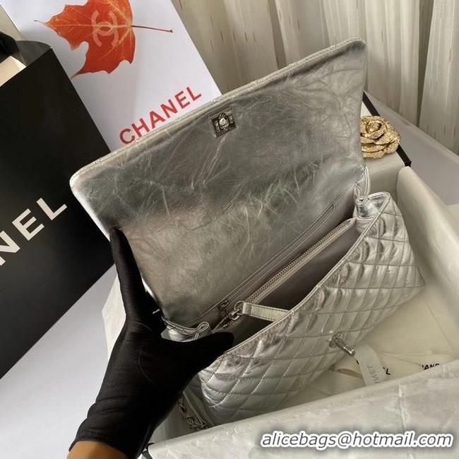 Practical Promotional Chanel Flap Bag with Top Handle A92991 silver