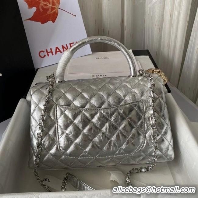 Practical Promotional Chanel Flap Bag with Top Handle A92991 silver