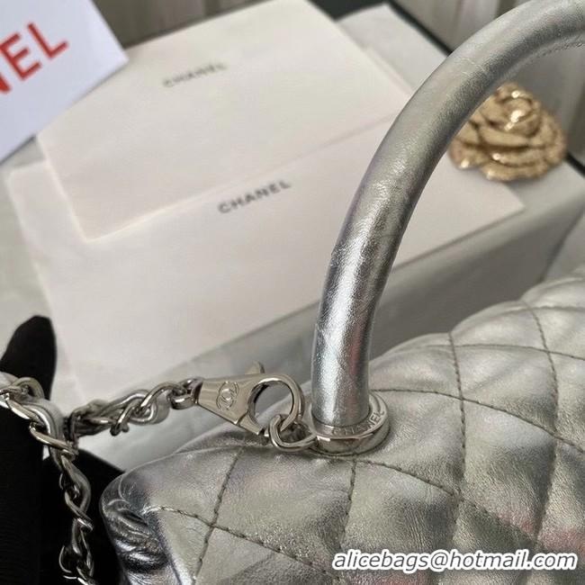 Practical Promotional Chanel Flap Bag with Top Handle A92991 silver