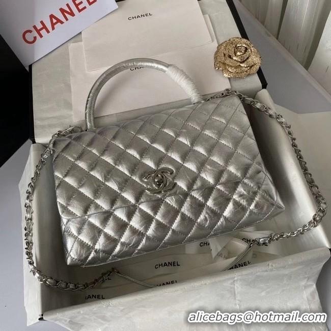 Practical Promotional Chanel Flap Bag with Top Handle A92991 silver