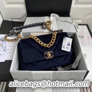 Top Grade Chanel 19 flap bag velvet AS1161 Royal Blue