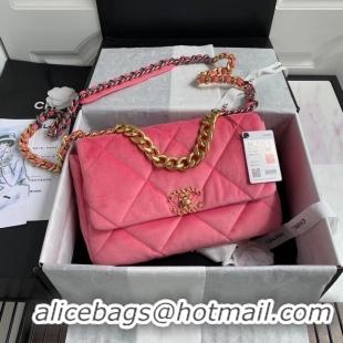 Affordable Price Chanel 19 flap bag velvet AS1161 pink