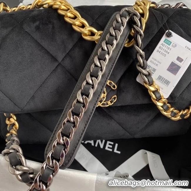 Best Price Chanel 19 flap bag velvet AS1161 black