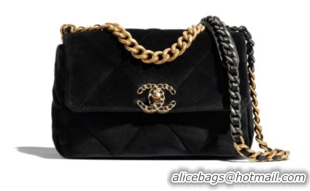 Buy Inexpensive Chanel 19 flap bag velvet AS1160 black