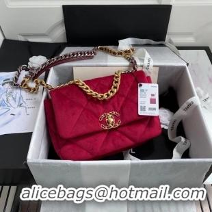 Top Quality Chanel 19 flap bag velvet AS1160 red