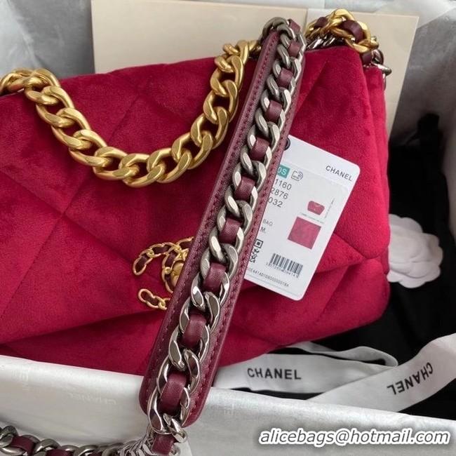 Top Quality Chanel 19 flap bag velvet AS1160 red