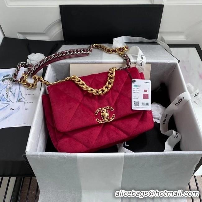 Top Quality Chanel 19 flap bag velvet AS1160 red