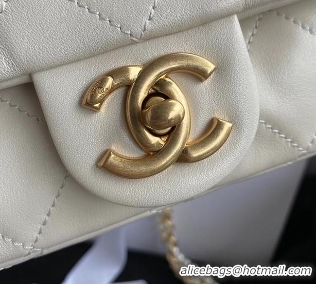 Popular Style Chanel small flap bag Lambskin & Gold-Tone Metal AS2210 white