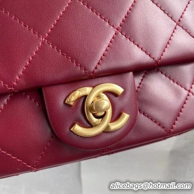 Unique Grade Chanel small flap bag Lambskin & Gold-Tone Metal AS2210 Burgundy