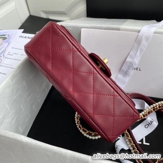 Unique Grade Chanel small flap bag Lambskin & Gold-Tone Metal AS2210 Burgundy