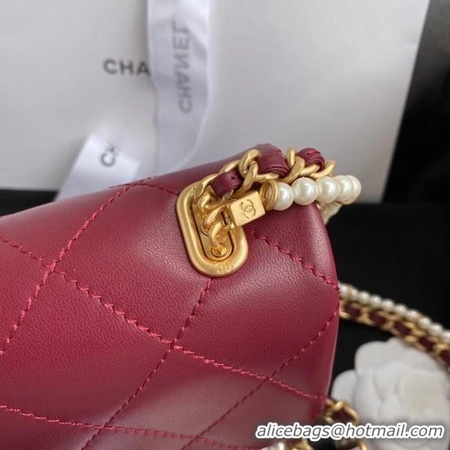 Unique Grade Chanel small flap bag Lambskin & Gold-Tone Metal AS2210 Burgundy