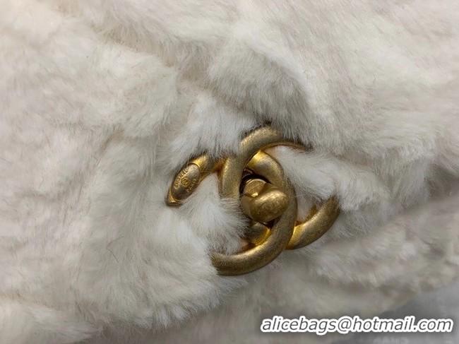 Cheapest Chanel flap bag Shearling Lambskin & Gold-Tone Metal AS2240 White