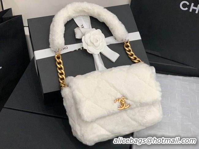 Cheapest Chanel flap bag Shearling Lambskin & Gold-Tone Metal AS2240 White