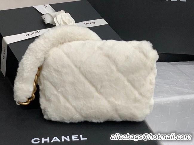 Cheapest Chanel flap bag Shearling Lambskin & Gold-Tone Metal AS2240 White