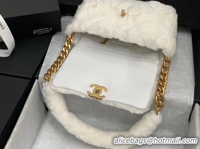 Cheapest Chanel flap bag Shearling Lambskin & Gold-Tone Metal AS2240 White