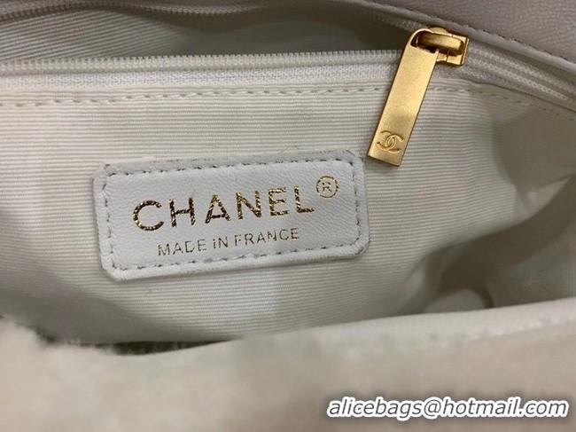 Cheapest Chanel flap bag Shearling Lambskin & Gold-Tone Metal AS2240 White