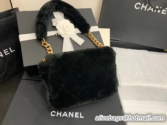 Famous Brand Chanel flap bag Shearling Lambskin & Gold-Tone Metal AS2240 black