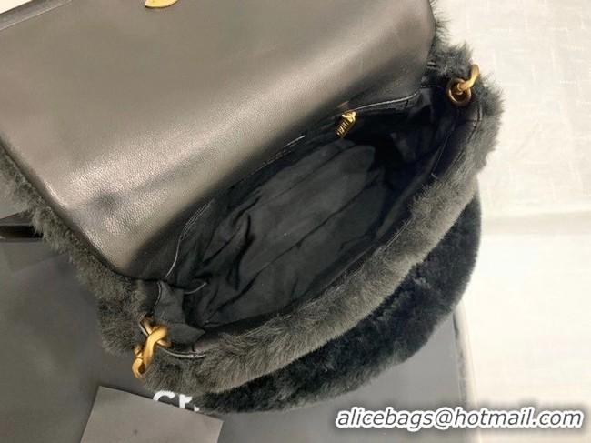 Famous Brand Chanel flap bag Shearling Lambskin & Gold-Tone Metal AS2240 black