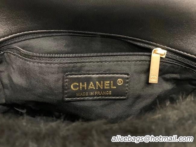 Famous Brand Chanel flap bag Shearling Lambskin & Gold-Tone Metal AS2240 black