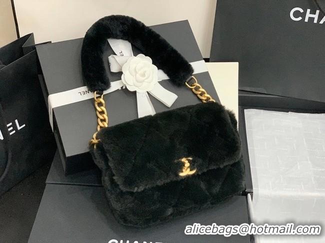 Famous Brand Chanel flap bag Shearling Lambskin & Gold-Tone Metal AS2240 black