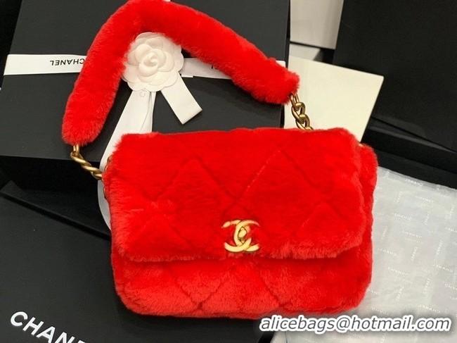 Top Quality Chanel flap bag Shearling Lambskin & Gold-Tone Metal AS2240 red