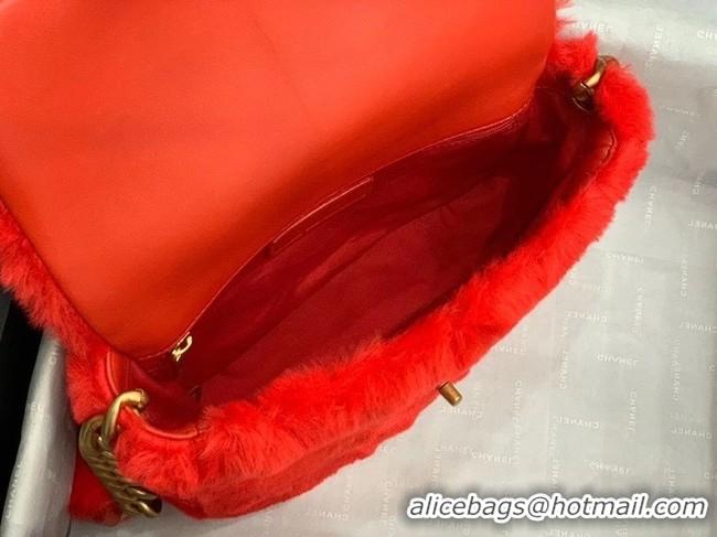 Top Quality Chanel flap bag Shearling Lambskin & Gold-Tone Metal AS2240 red